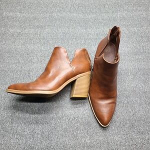 Mysoft Ankle Booties Womens 9.5 Brown Excellent V-Cut Block Heel Pointed Toe